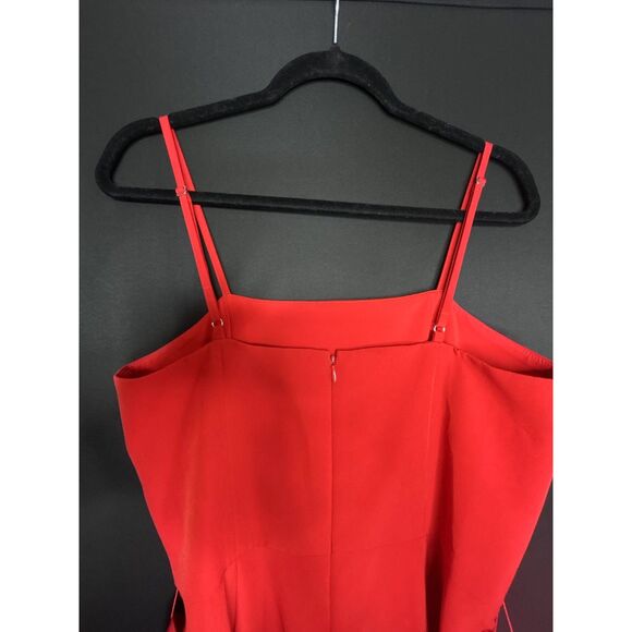 Women's Red Sleeveless Wide Leg Holiday Cocktail Party Jumpsuit - Picture 5 of 10